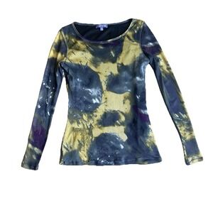 Vivianne Tam Tie Dye Long Sleeve Top Medium Abstract Mesh Stretch Y2K Boho